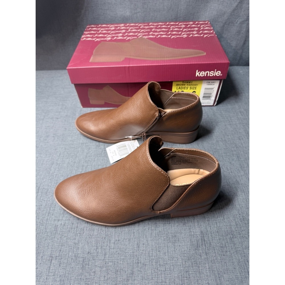 Kensie Sammy‎ Brown Ankle Booties Side Zip Low Block Heel Shoes Womens 6 NEW - Picture 4 of 10